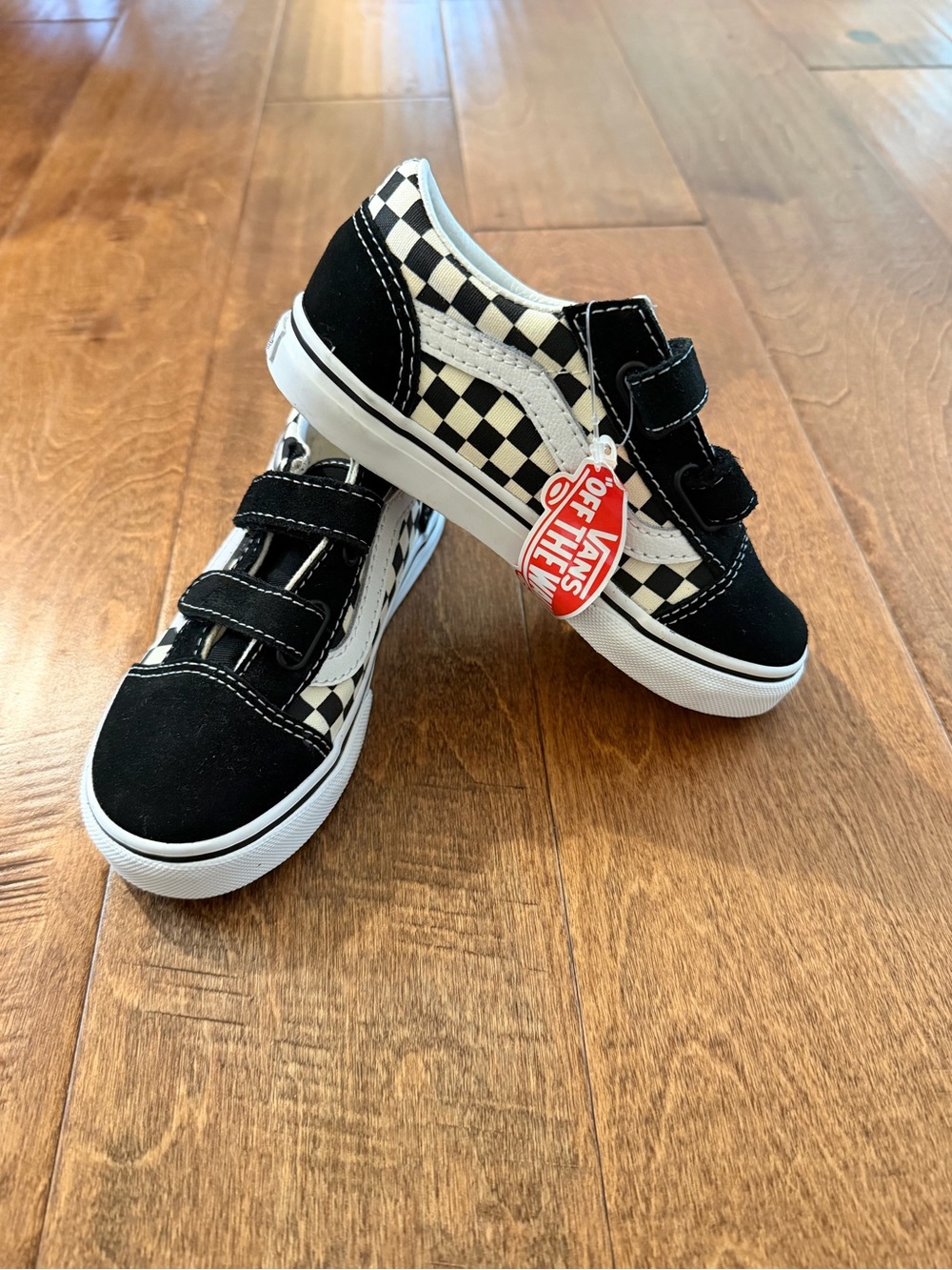 Vans Kids Checkerboard Velcro Sneakers - Black & White